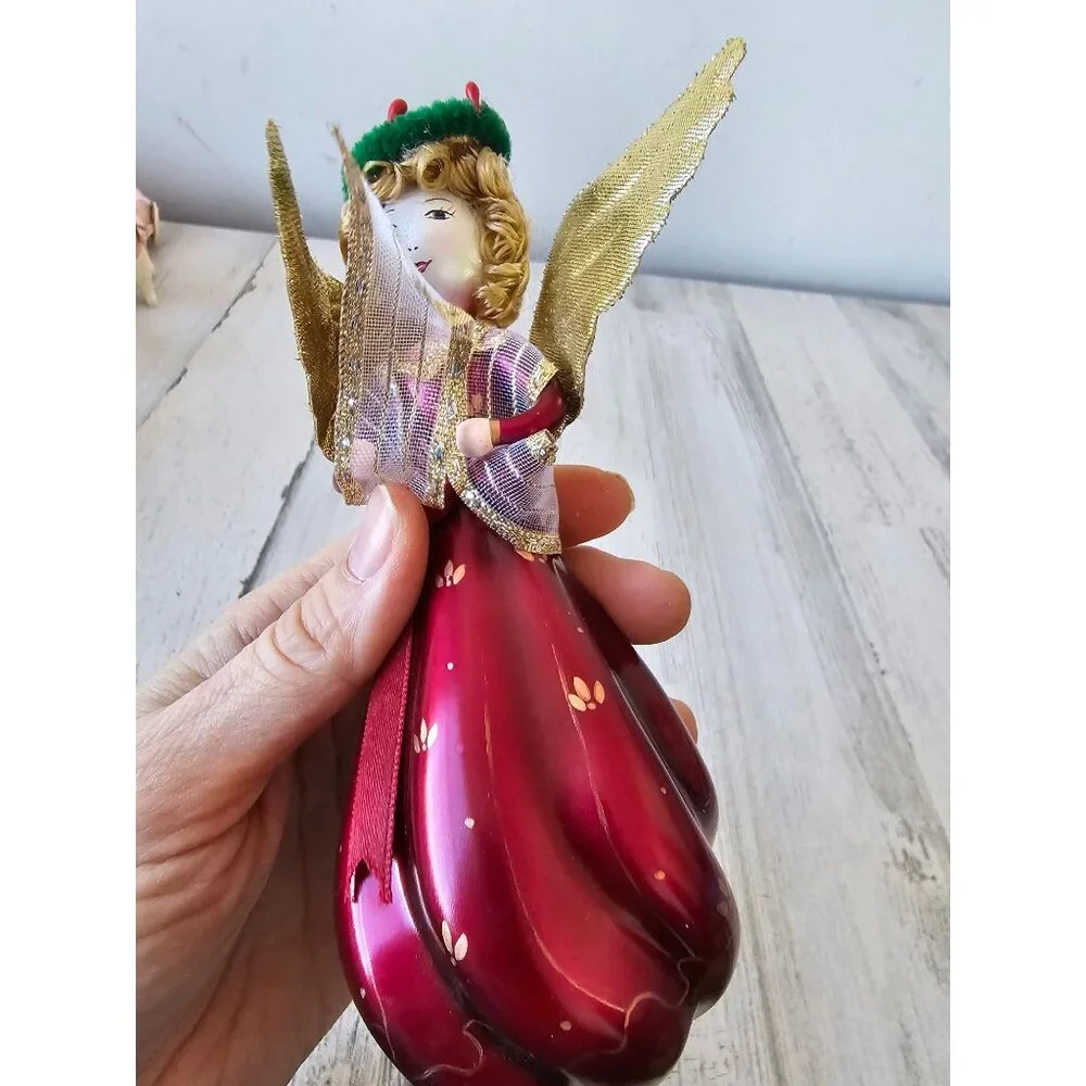 Vintage de carlini? Angel cherub Italian ornament glass‎ gold red Xmas tree